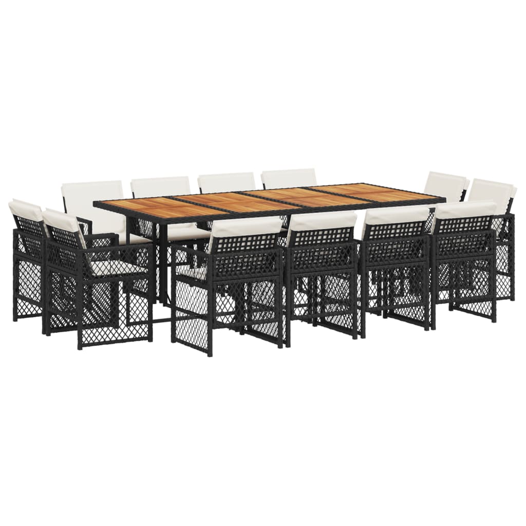 13-tlg. Garten-Essgruppe mit Kissen Schwarz Poly Rattan