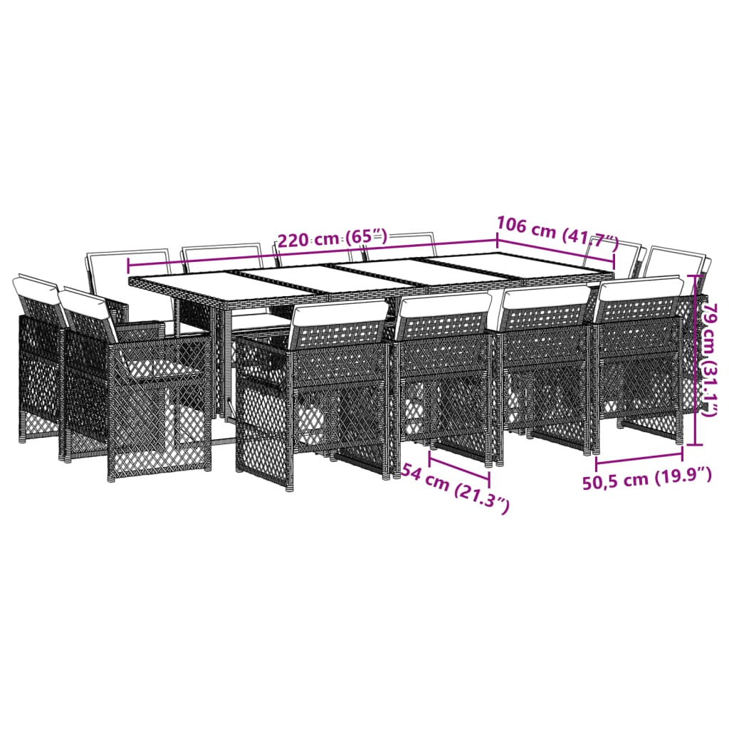 13-tlg. Garten-Essgruppe mit Kissen Schwarz Poly Rattan