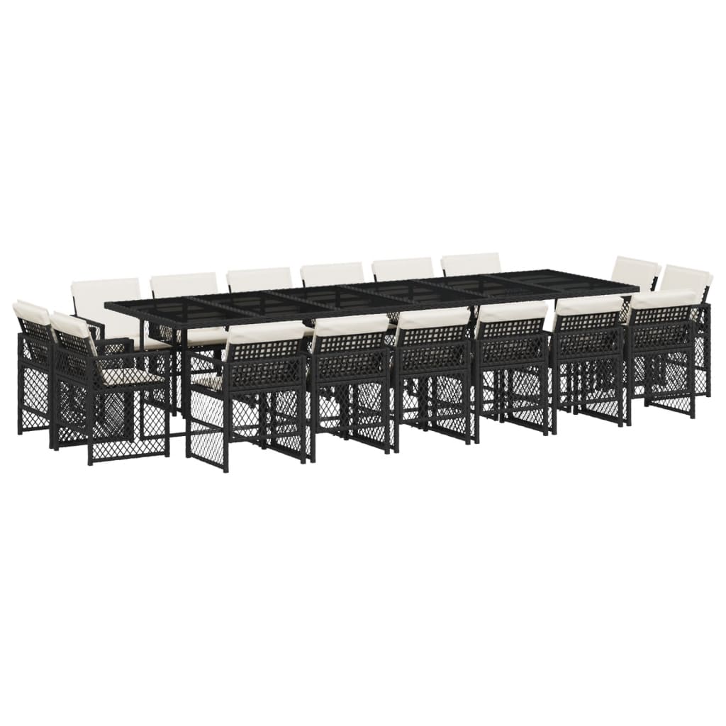 17-tlg. Garten-Essgruppe mit Kissen Schwarz Poly Rattan