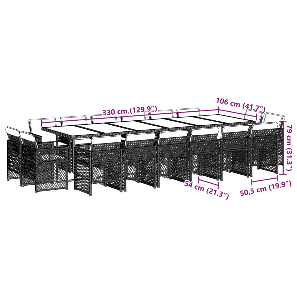 17-tlg. Garten-Essgruppe mit Kissen Schwarz Poly Rattan