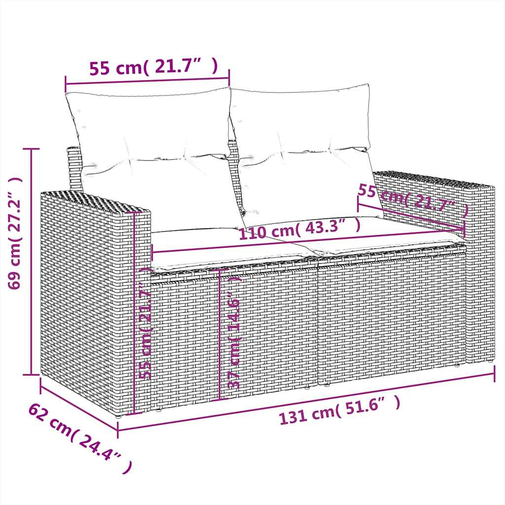 10-teiliges Gartensofa-Set mit Kissen, grau, Polyrattan
