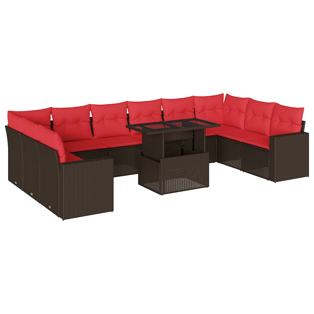 11-teiliges Gartensofa-Set mit Kissen, braun, Polyrattan