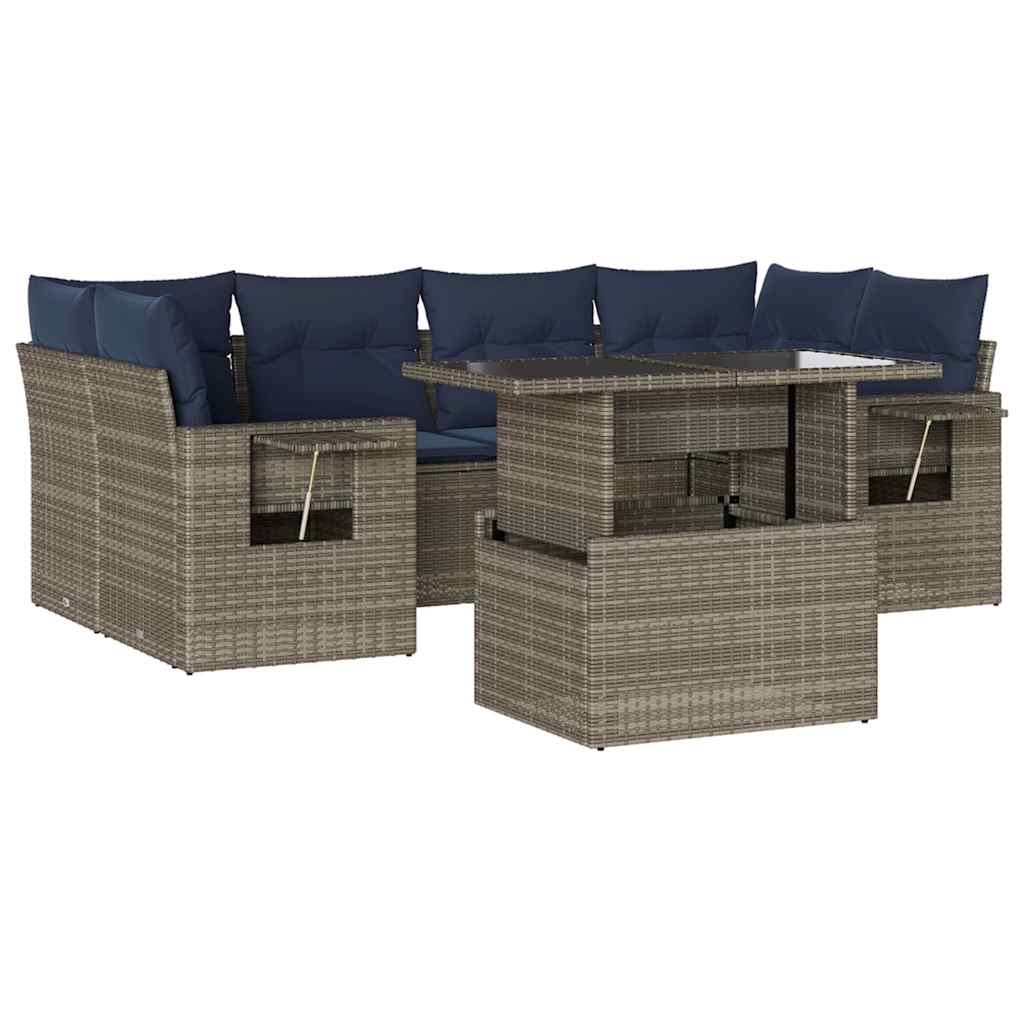 7-teiliges Gartensofa-Set mit Kissen, grau, Polyrattan