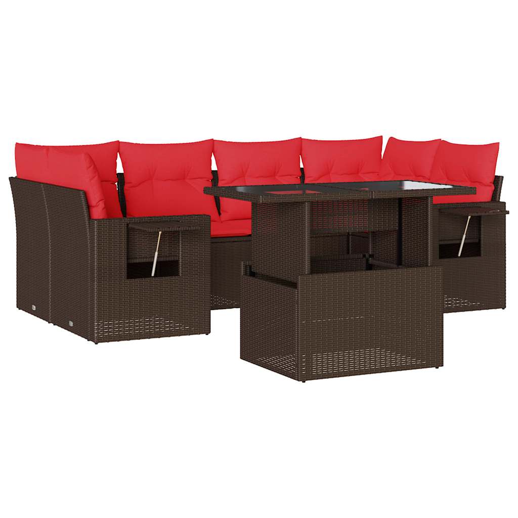 7-teiliges Gartensofa-Set mit Kissen, braun, Polyrattan