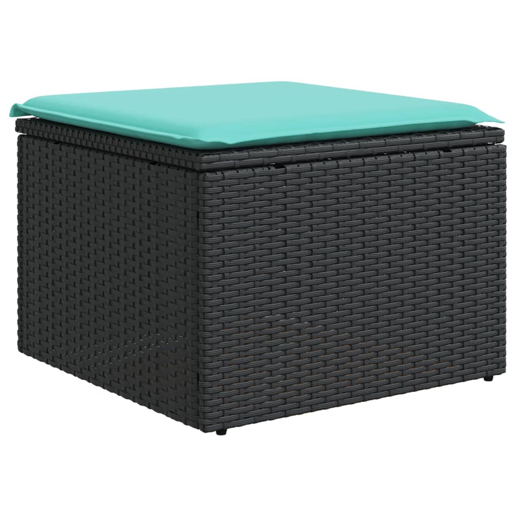 6-teiliges Gartensofa-Set mit Kissen, schwarzes Polyrattan