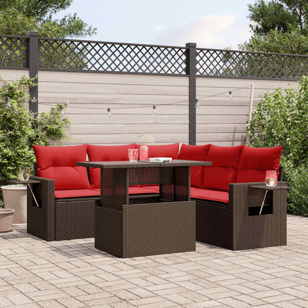 6-teiliges Gartensofa-Set mit Kissen, braun, Polyrattan