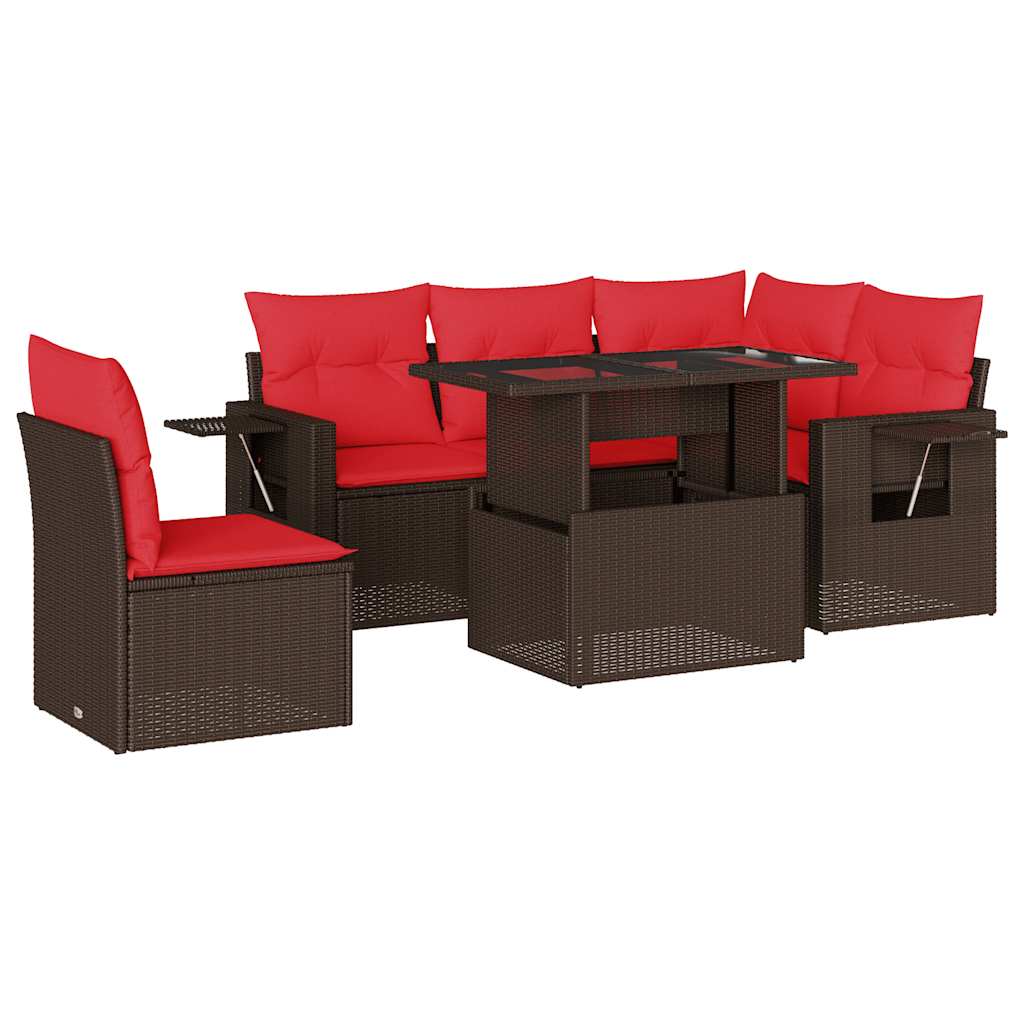 6-teiliges Gartensofa-Set mit Kissen, braun, Polyrattan