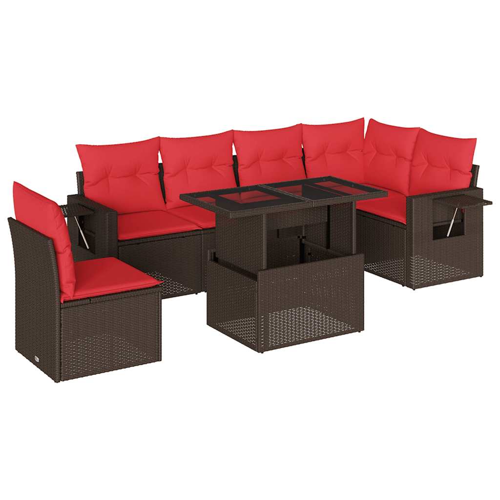 7-teiliges Gartensofa-Set mit Kissen, braun, Polyrattan