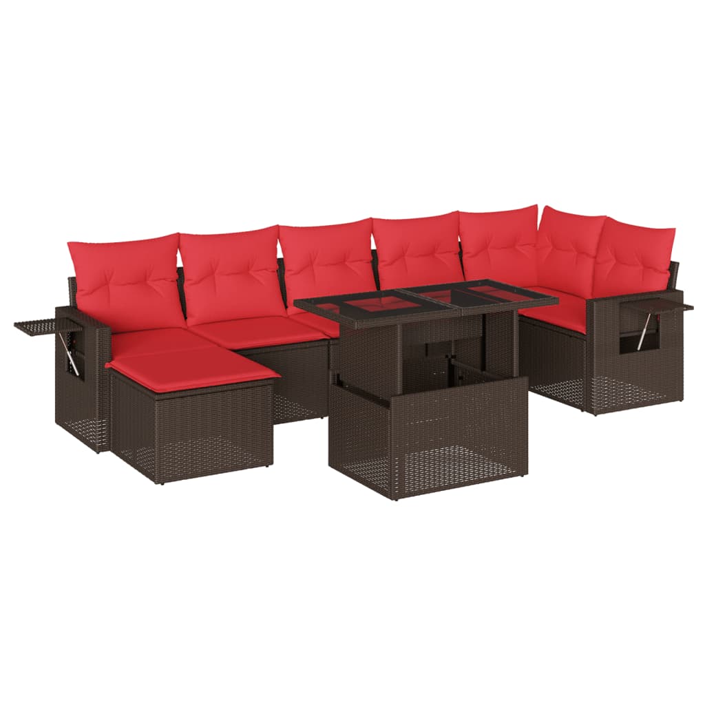 8-teiliges Gartensofa-Set mit Kissen, braun, Polyrattan