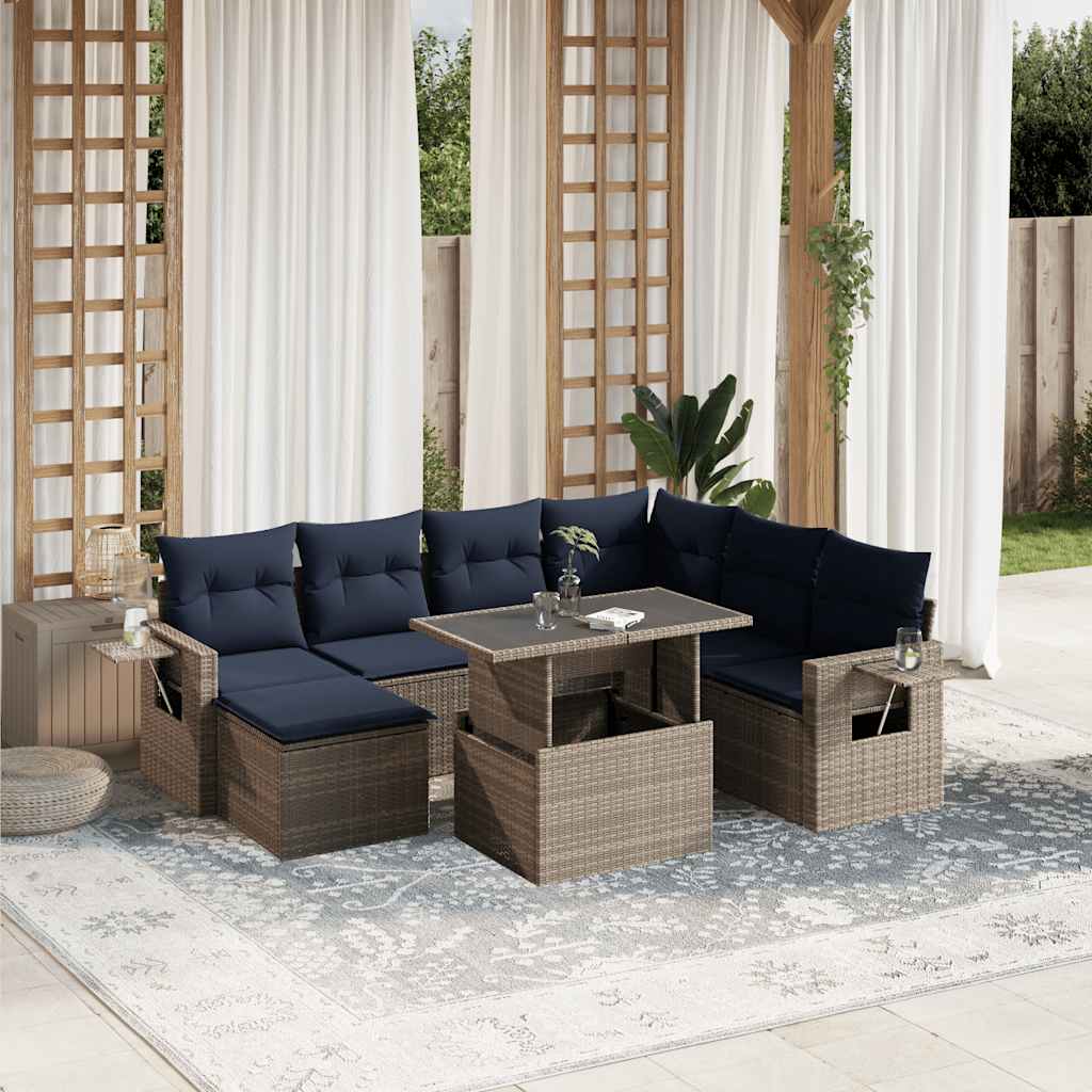 8-teiliges Gartensofa-Set mit Kissen, grau, Polyrattan