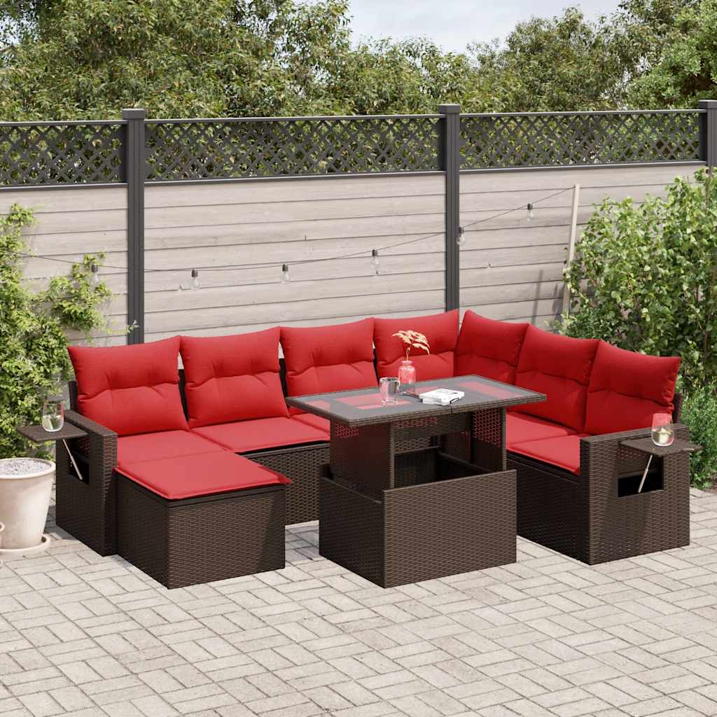 8-teiliges Gartensofa-Set mit Kissen, braun, Polyrattan