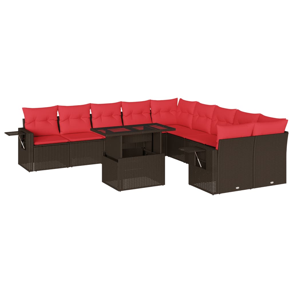 11-teiliges Gartensofa-Set mit Kissen, braun, Polyrattan