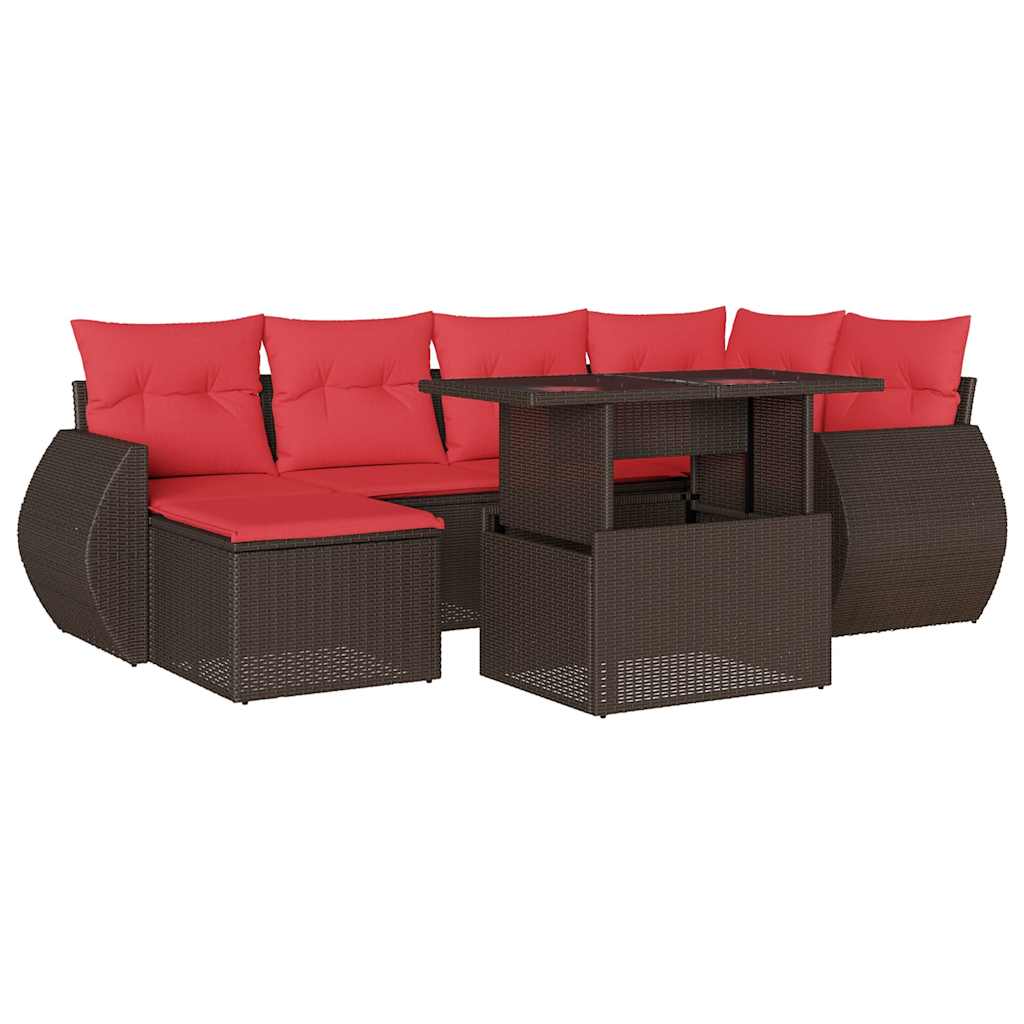 7-teiliges Gartensofa-Set mit Kissen, braun, Polyrattan