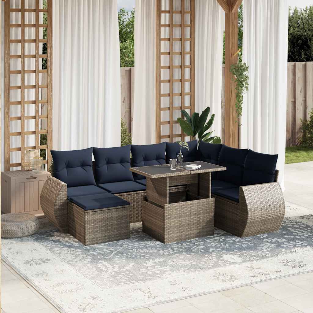 8-teiliges Gartensofa-Set mit Kissen, grau, Polyrattan