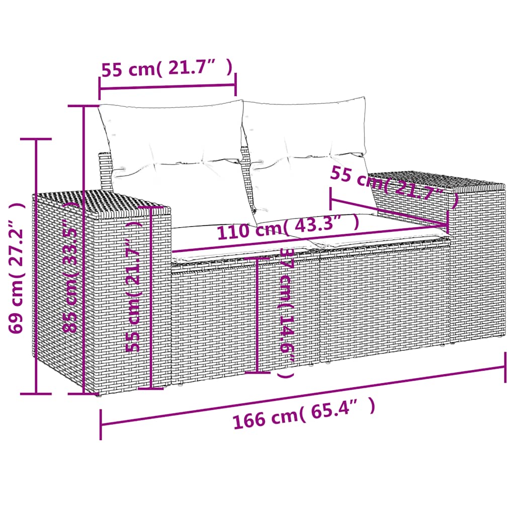 11-teiliges Gartensofa-Set mit Kissen, braun, Polyrattan