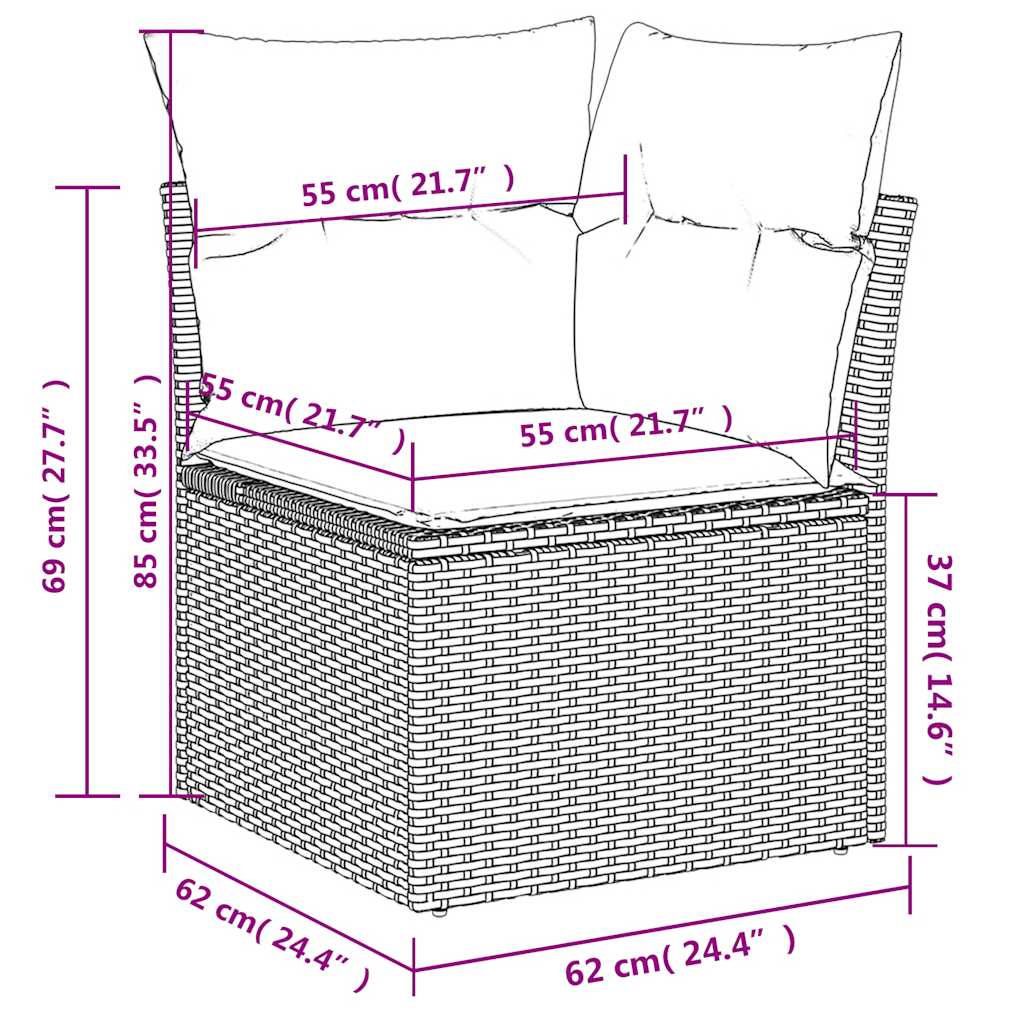 11-teiliges Gartensofa-Set mit Kissen, braun, Polyrattan