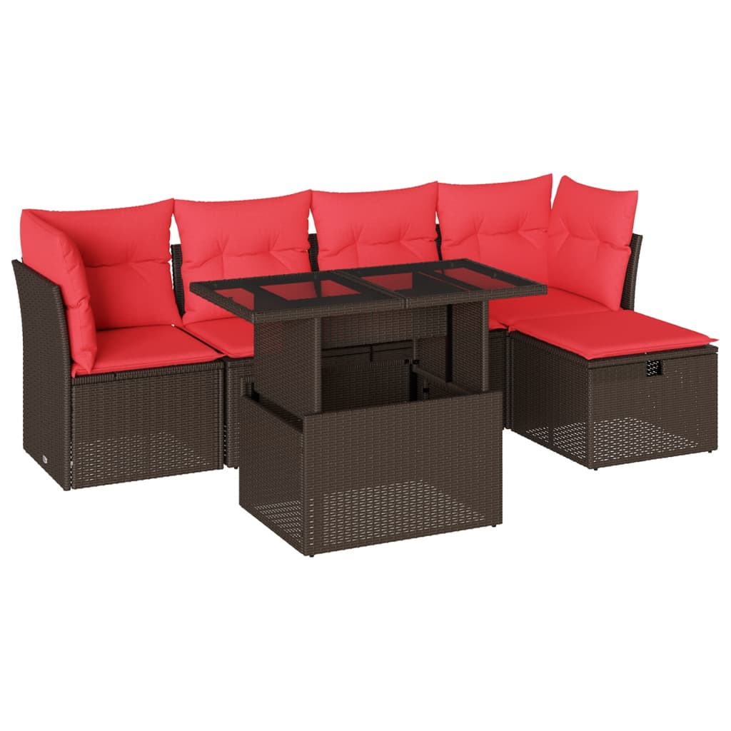 6-teiliges Gartensofa-Set mit Kissen, braun, Polyrattan
