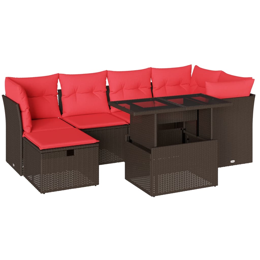 7-teiliges Gartensofa-Set mit Kissen, braun, Polyrattan