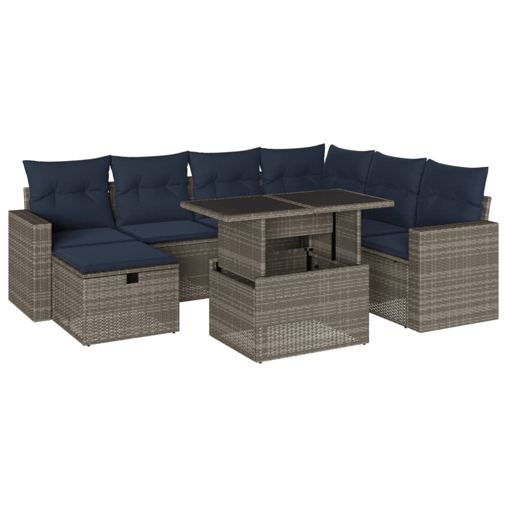 8-teiliges Gartensofa-Set mit Kissen, grau, Polyrattan