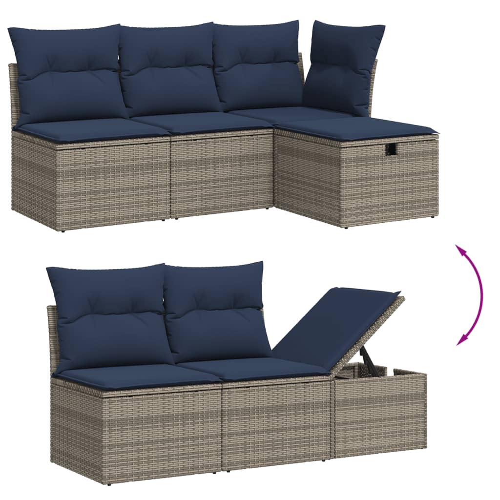 6-teiliges Gartensofa-Set mit Kissen, grau, Polyrattan