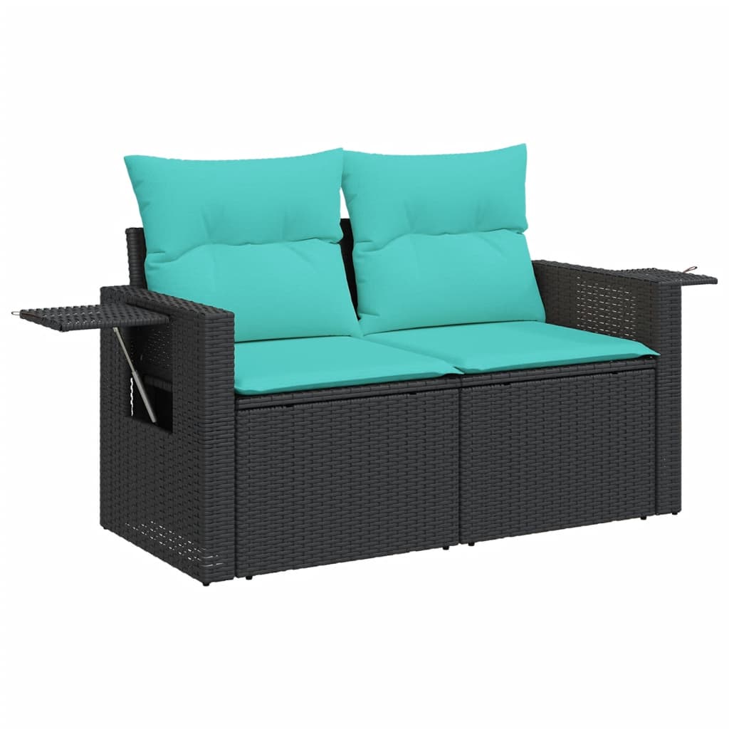 8-teiliges Gartensofa-Set mit Kissen, schwarzes Polyrattan