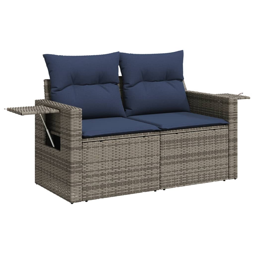 8-teiliges Gartensofa-Set mit Kissen, grau, Polyrattan