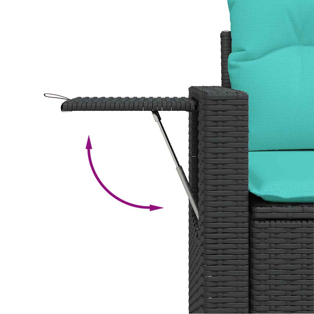 8-teiliges Gartensofa-Set mit Kissen, schwarzes Polyrattan