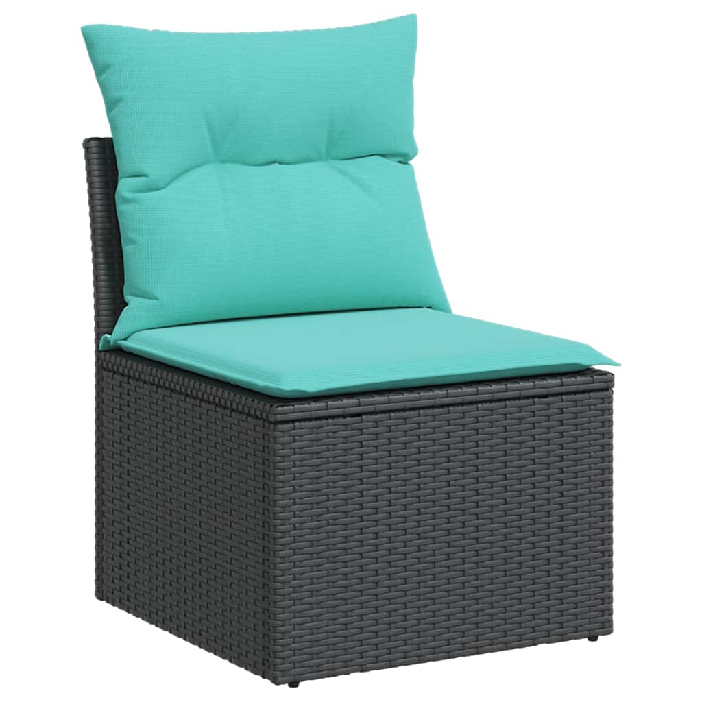 8-teiliges Gartensofa-Set mit Kissen, schwarzes Polyrattan