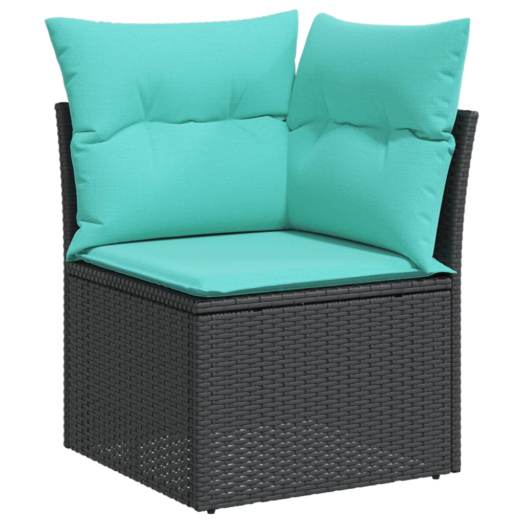 8-teiliges Gartensofa-Set mit Kissen, schwarzes Polyrattan
