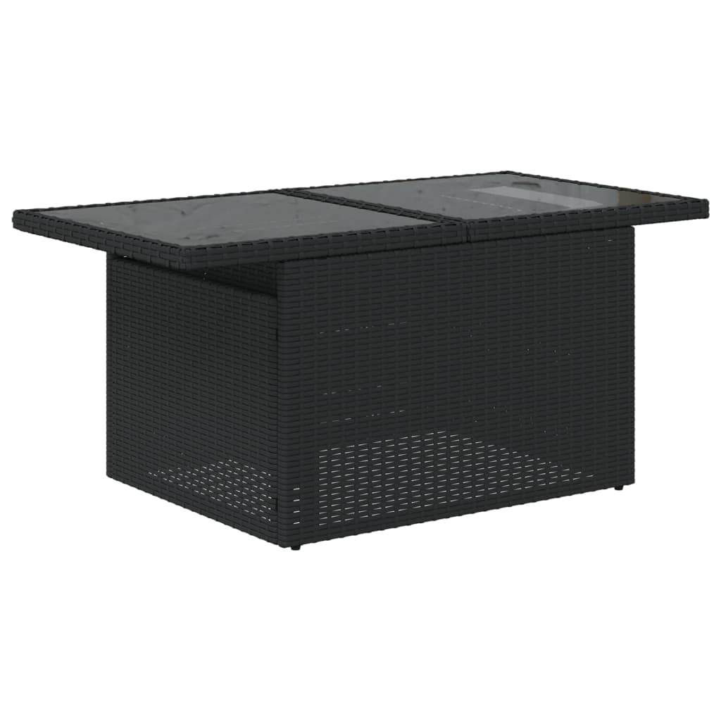 9-teiliges Gartensofa-Set mit Kissen, schwarzes Polyrattan