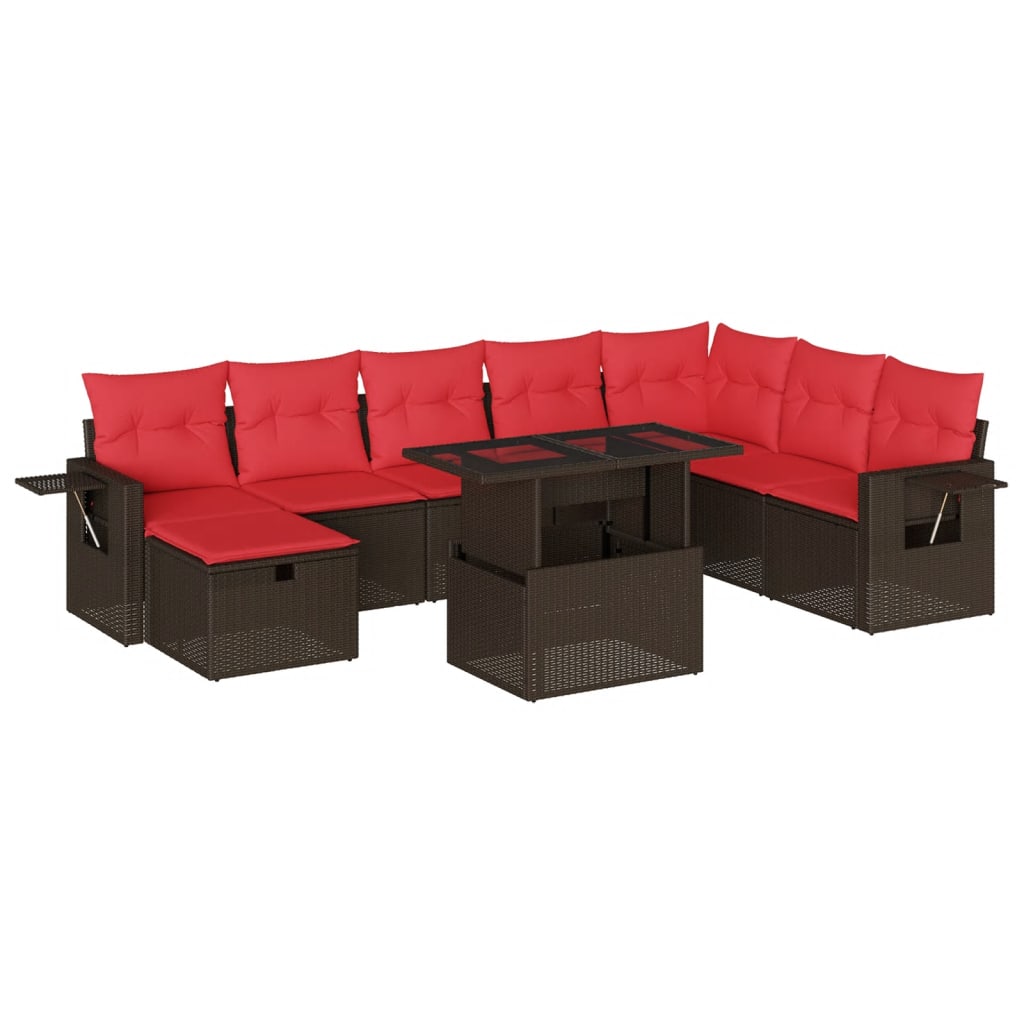 9-teiliges Gartensofa-Set mit Kissen, braun, Polyrattan