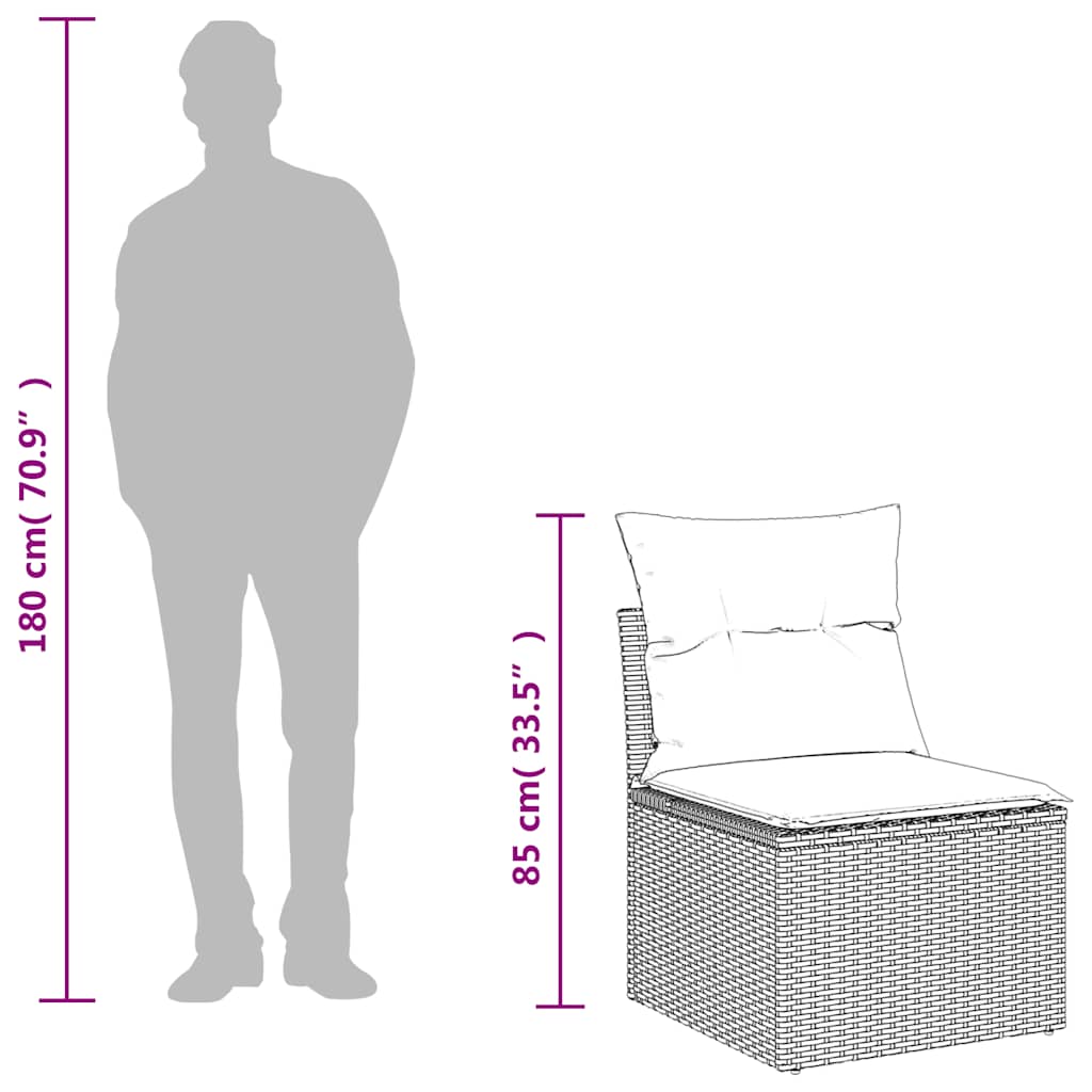6-teiliges Gartensofa-Set mit Kissen, schwarzes Polyrattan