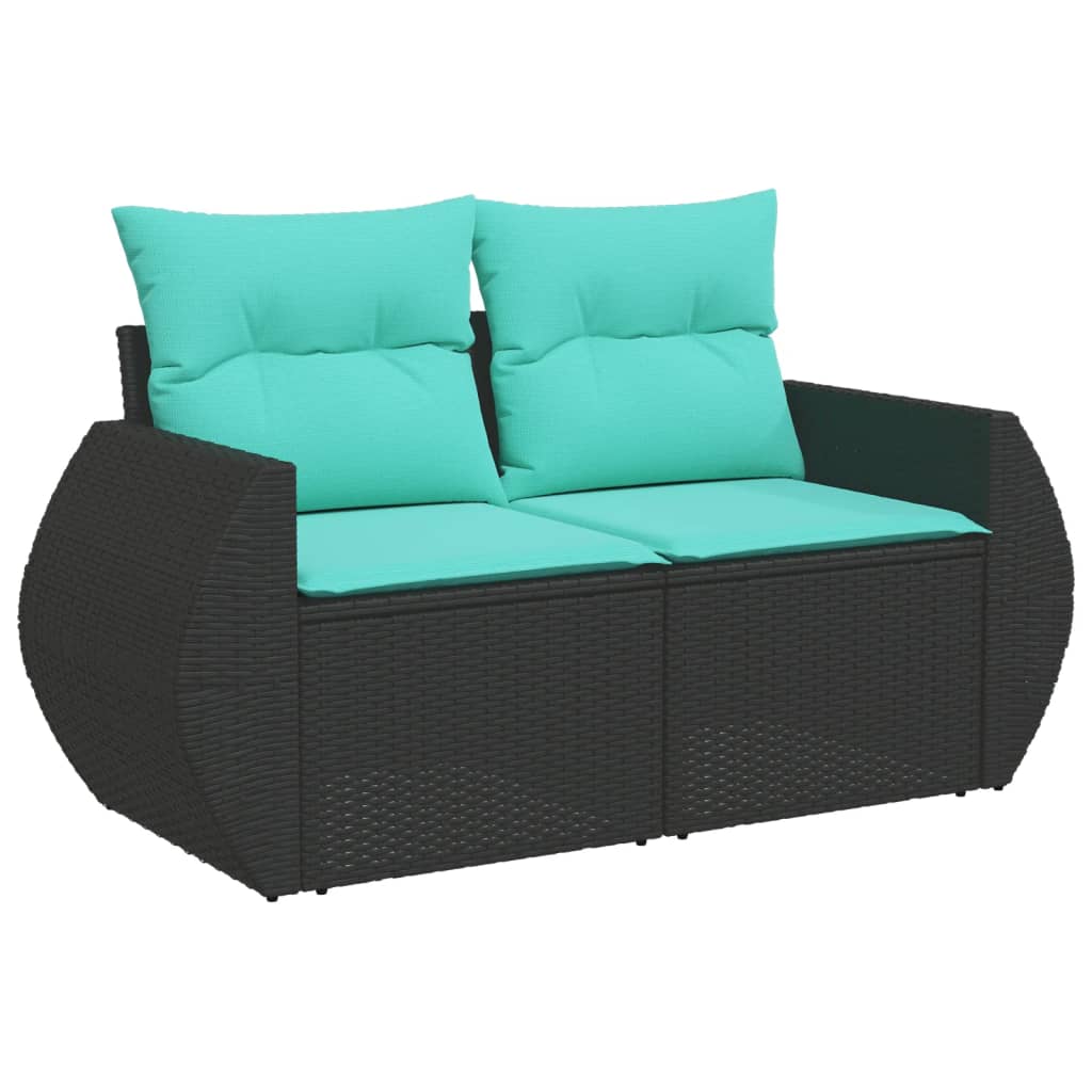 6-teiliges Gartensofa-Set mit Kissen, schwarzes Polyrattan