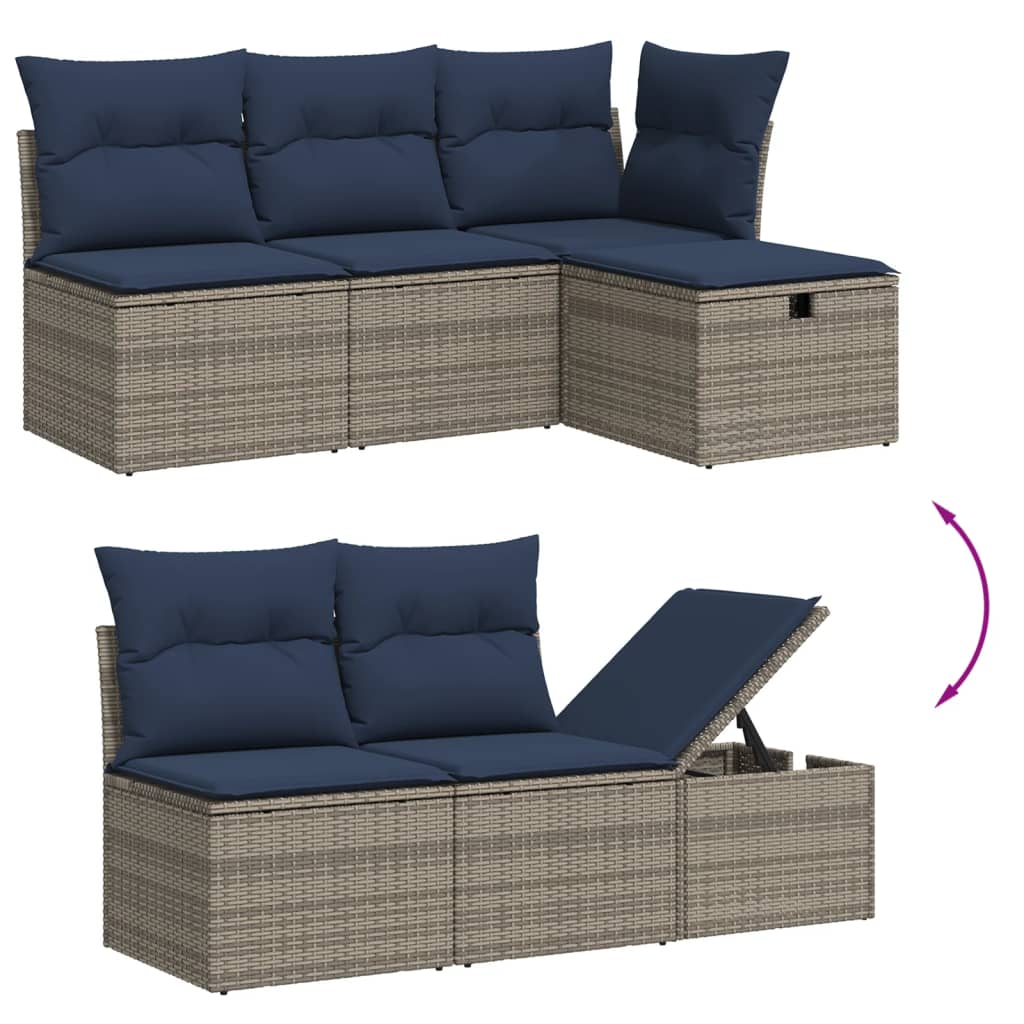6-teiliges Gartensofa-Set mit Kissen, grau, Polyrattan
