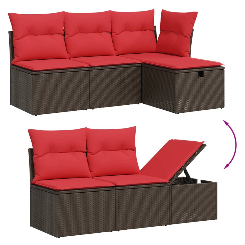 9-teiliges Gartensofa-Set mit Kissen, braun, Polyrattan