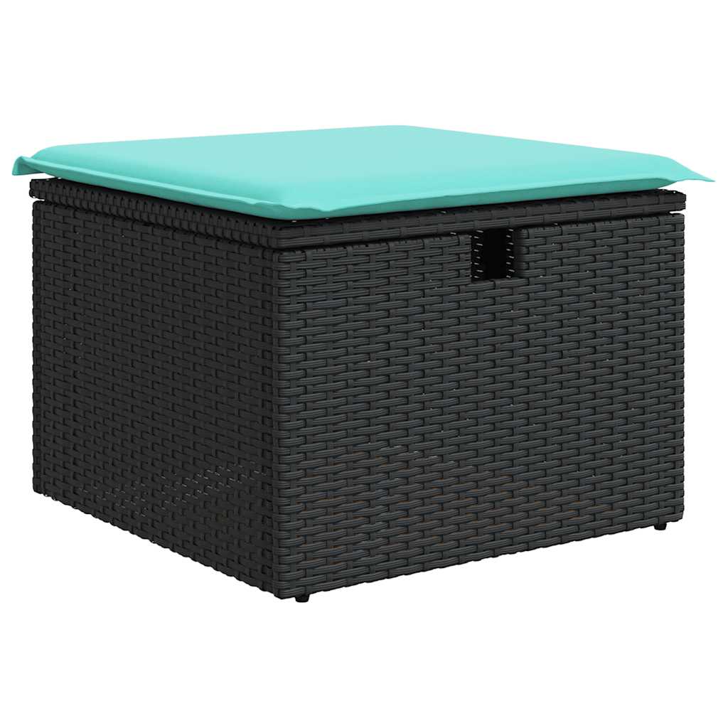 7-teiliges Gartensofa-Set mit Kissen, schwarzes Polyrattan