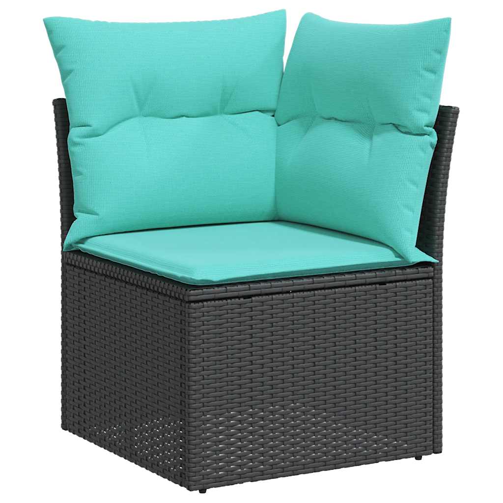 8-teiliges Gartensofa-Set mit Kissen, schwarzes Polyrattan
