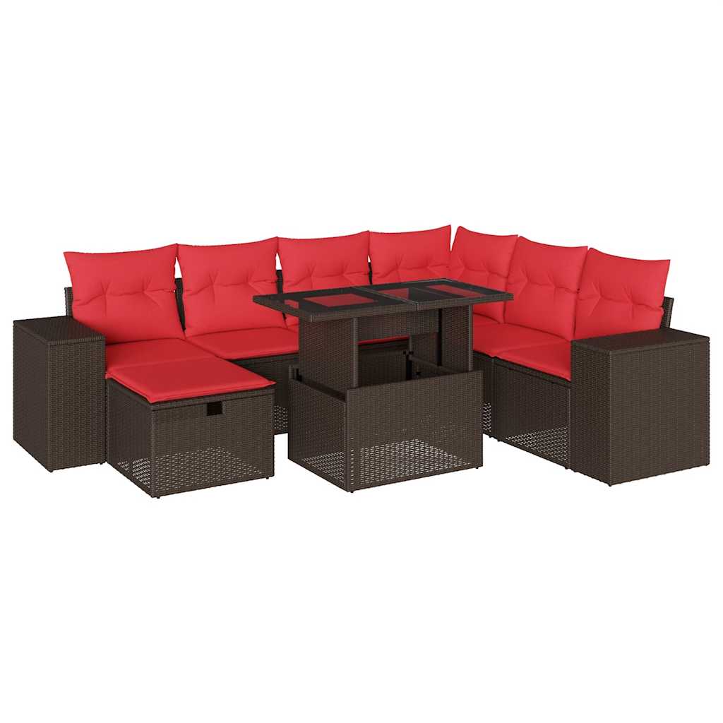 8-teiliges Gartensofa-Set mit Kissen, braun, Polyrattan