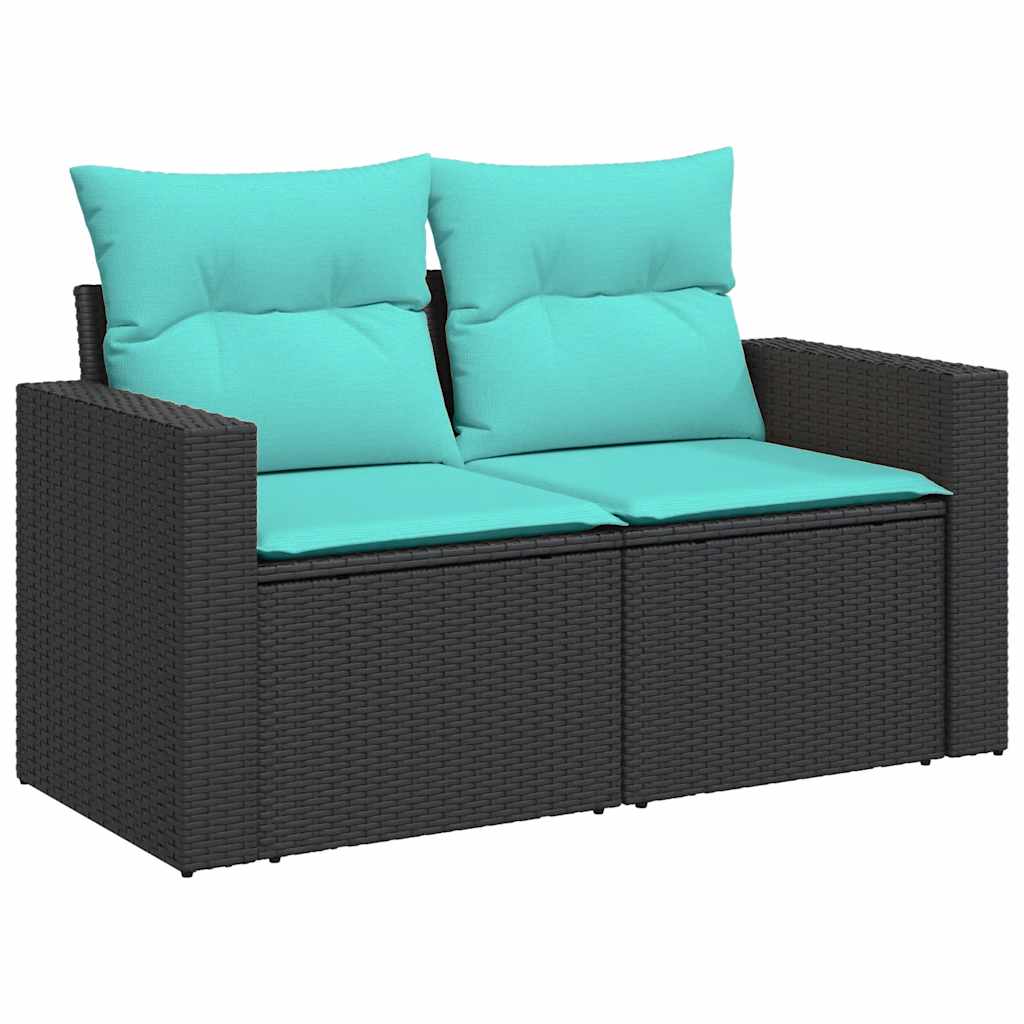 11-teiliges Gartensofa-Set mit Kissen, schwarzes Polyrattan