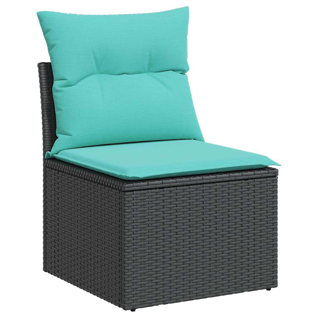 11-teiliges Gartensofa-Set mit Kissen, schwarzes Polyrattan