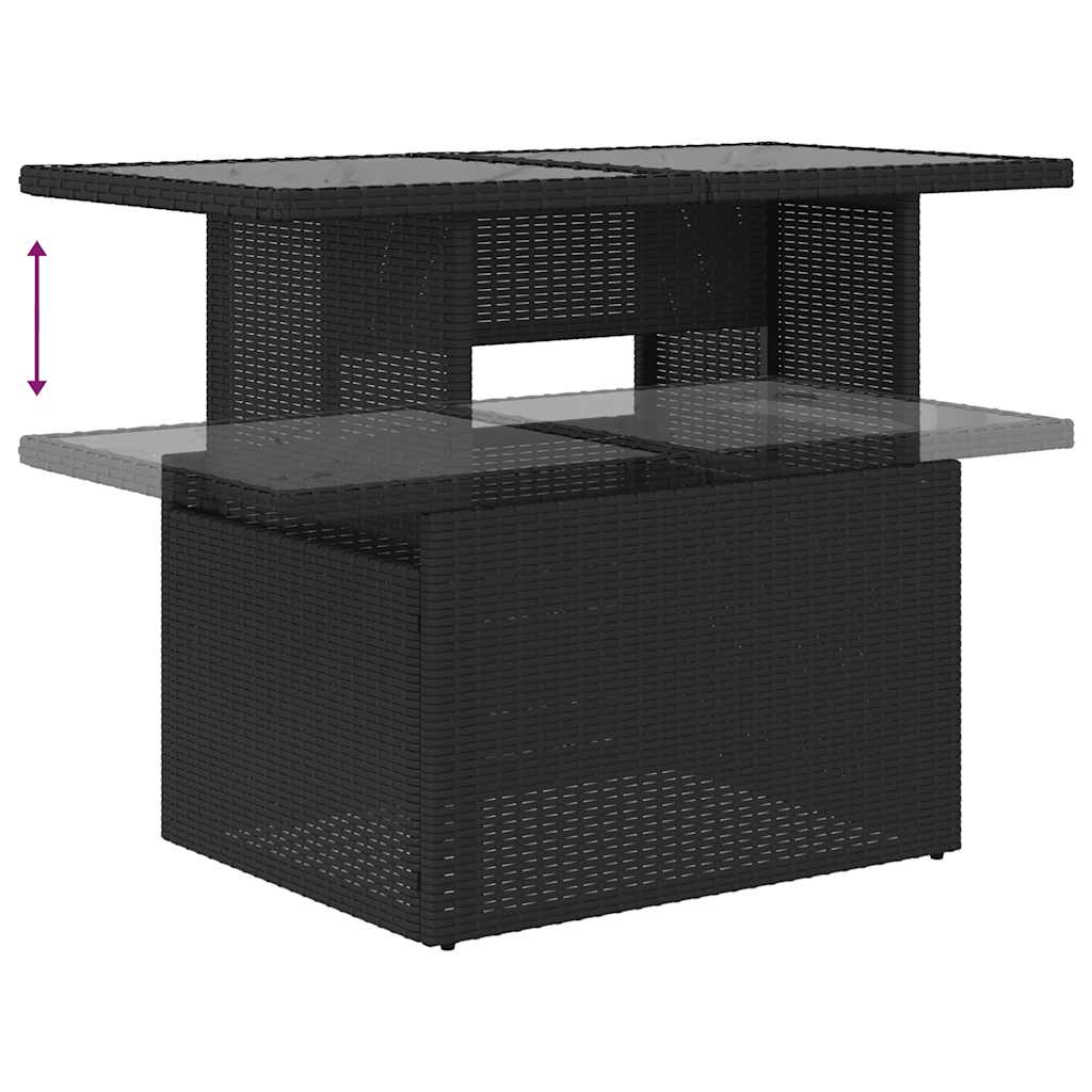 11-teiliges Gartensofa-Set mit Kissen, schwarzes Polyrattan