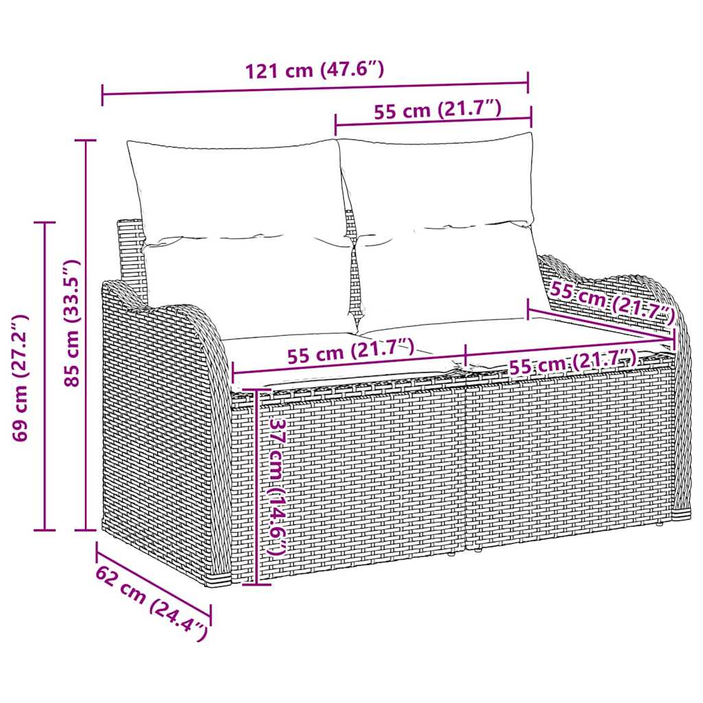 10-teilige Garten Sofa Set mit Kissen Schwarz Poly Rattan