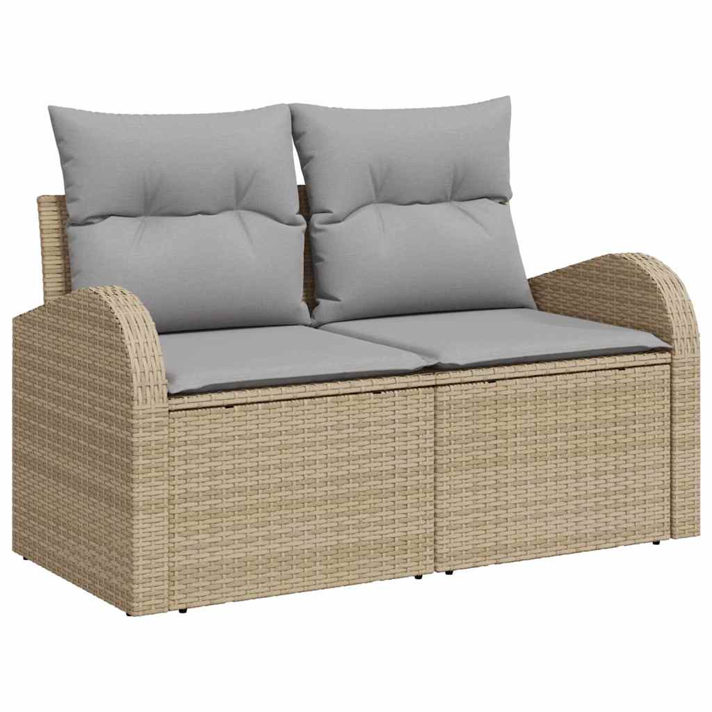 10-teiliges Garten Sofa Set mit Kissen Beige Poly Rattan