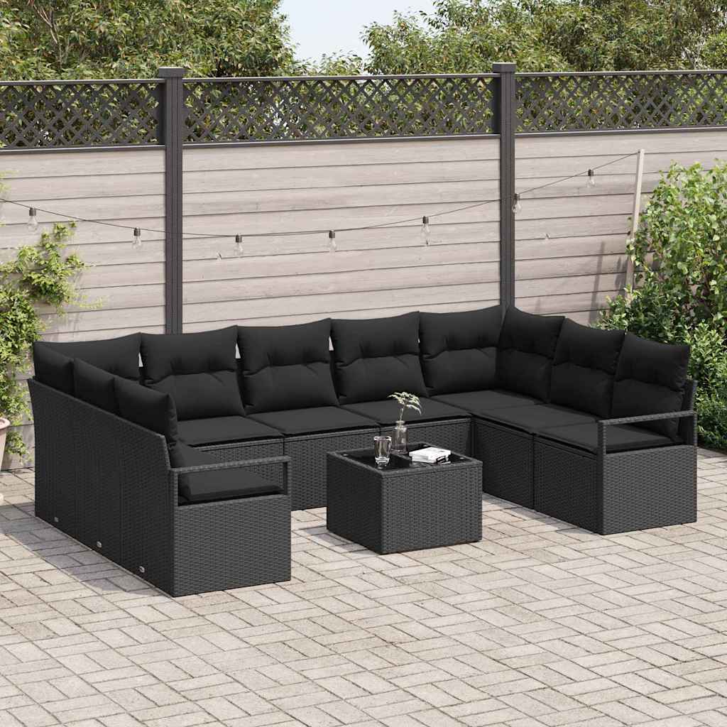 10-teiliges Garten Sofa Set mit Kissen Beige Poly Rattan