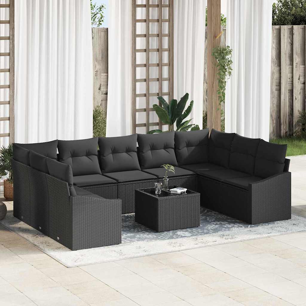 10-teiliges Garten Sofa Set mit Kissen Beige Poly Rattan