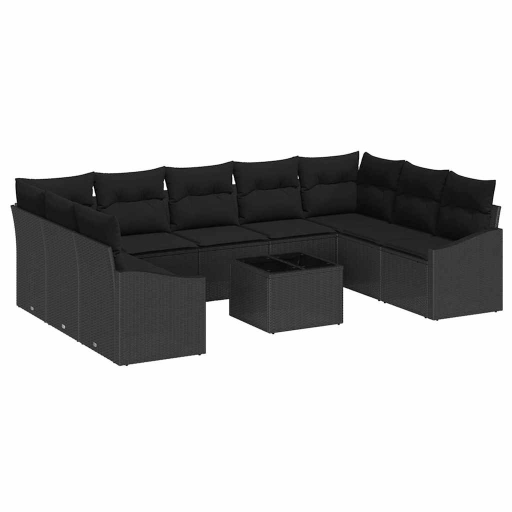 10-teiliges Garten Sofa Set mit Kissen Beige Poly Rattan
