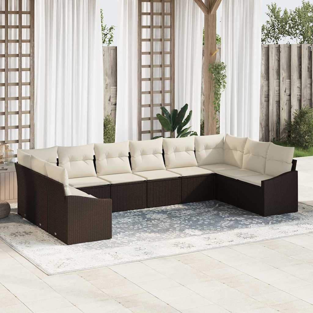 10-teiliges Garten Sofa Set mit Kissen Braun Poly Rattan