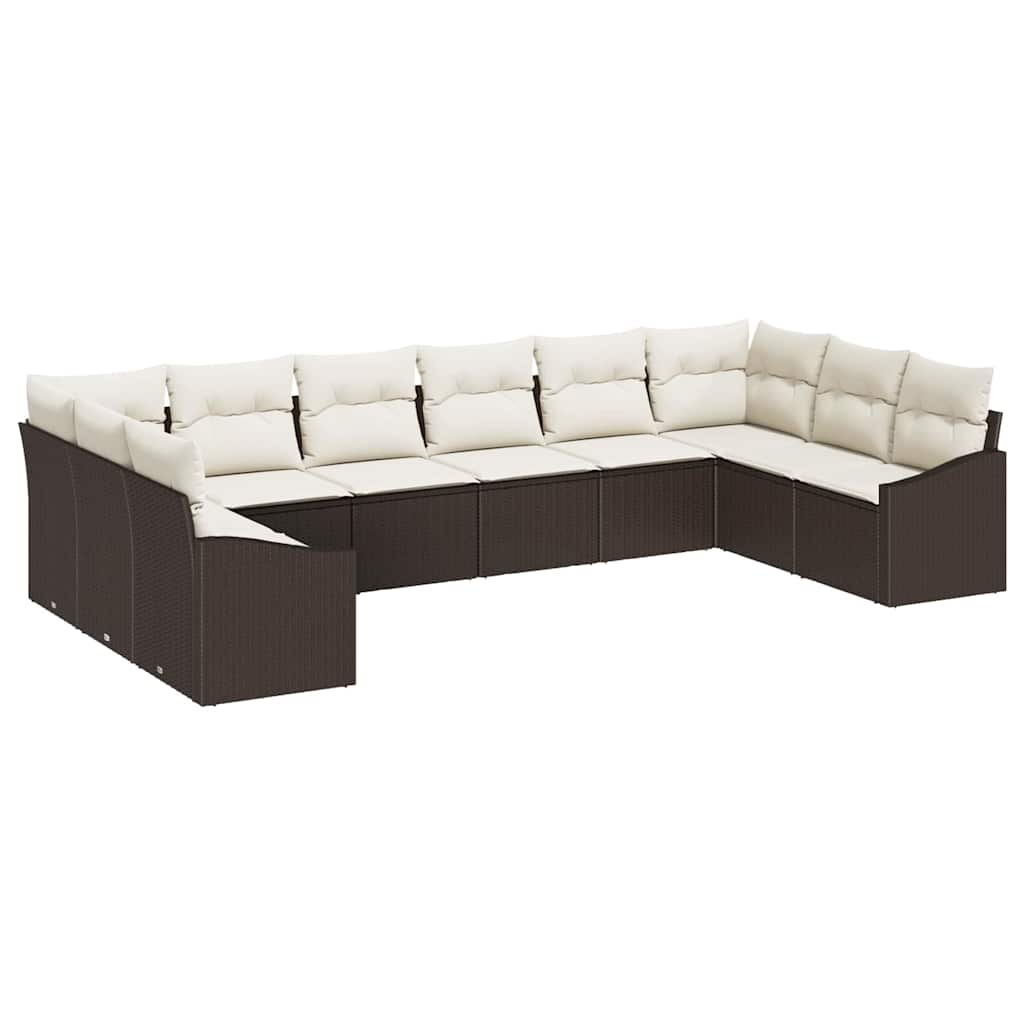 10-teiliges Garten Sofa Set mit Kissen Braun Poly Rattan