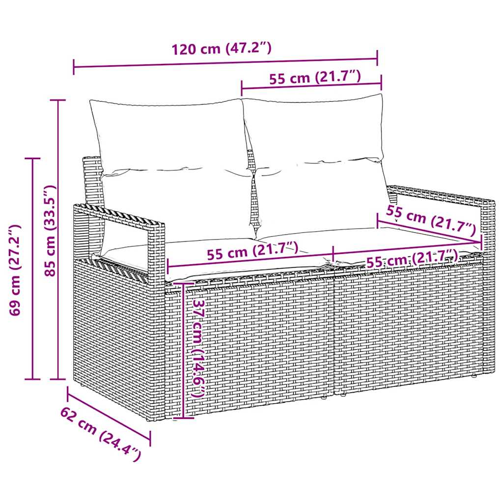 10-teilige Garten-Sofa-Garnitur mit Kissen in Grau aus Poly-Rattan