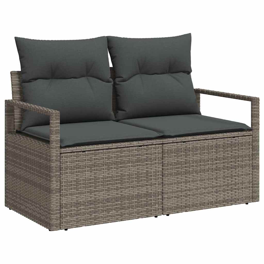 10-teilige Garten-Sofa-Garnitur mit Kissen in Grau aus Poly-Rattan
